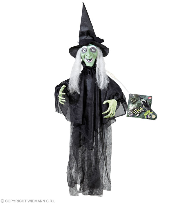 Sprechende und zitternde Hexe mit Leuchtaugen 60 cm | Halloween Dekoration