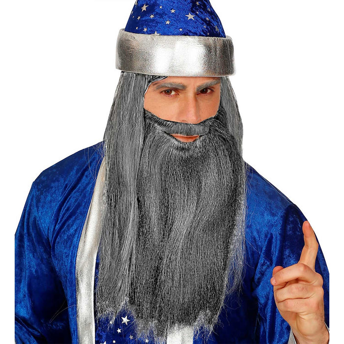 Langer Bart und Schnurrbart zum Kostüm | Grau - Zwerg