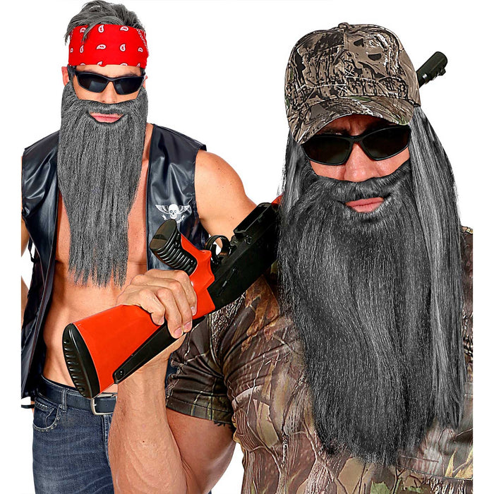 Langer Bart und Schnurrbart zum Kostüm | Grau - Zwerg