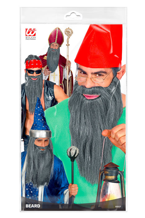 Langer Bart und Schnurrbart zum Kostüm | Grau - Zwerg