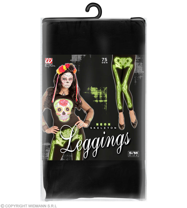 Skelett Leggings für Damen | Schwarz - Neon Grün