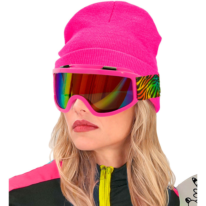 Party Skibrille zum 80er Jahre Kostüm | Pink Mehrfarbig Tigermuster