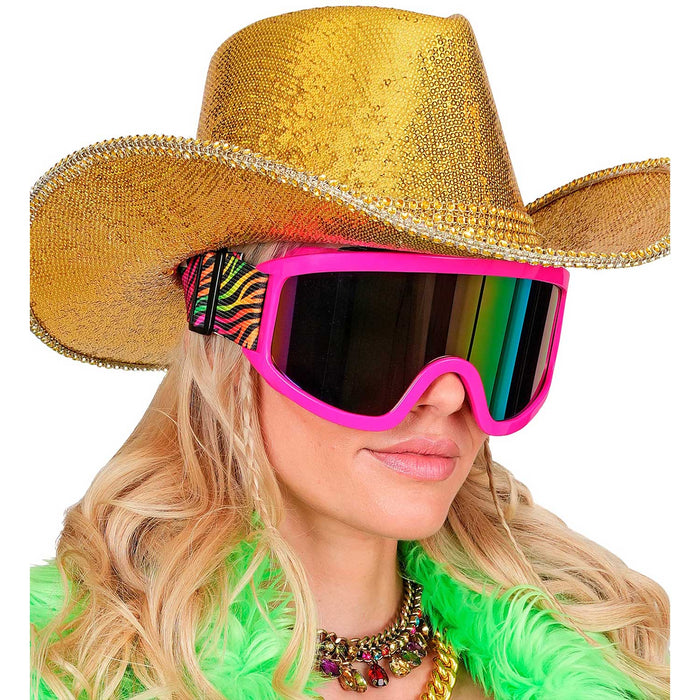 Party Skibrille zum 80er Jahre Kostüm | Pink Mehrfarbig Tigermuster