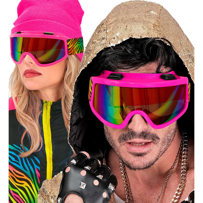 Party Skibrille zum 80er Jahre Kostüm | Pink Mehrfarbig Tigermuster