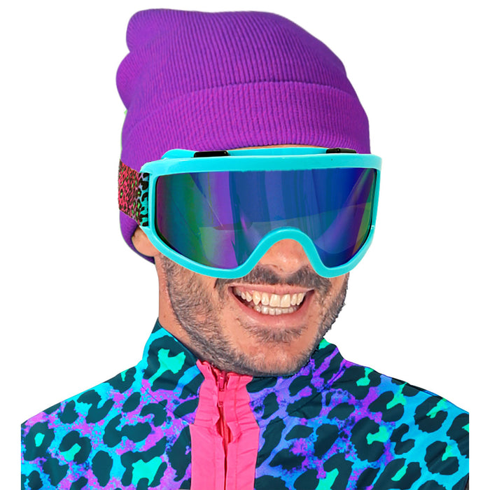 Party Skibrille zum 80er Jahre Kostüm | Blau Mehrfarbig Gepardenmuster