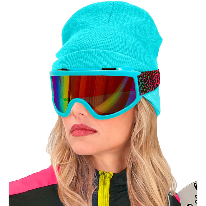 Party Skibrille zum 80er Jahre Kostüm | Blau Mehrfarbig Gepardenmuster