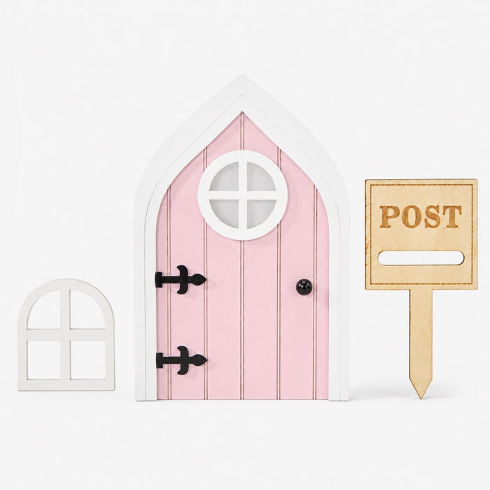 Weihnachtsdekoration Elfentür aus Holz mit Fenster und Briefkasten Pink / Grau / Grün | 10 x 15 cm