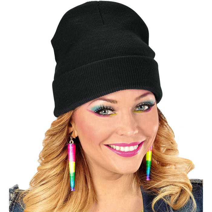 Beanie Mütze Wolloptik | Schwarz - 80er Jahre Disco