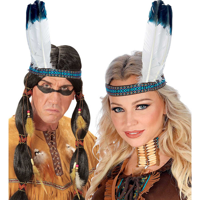 Indianer Stirnband mit zwei Federn | Mehrfarbig