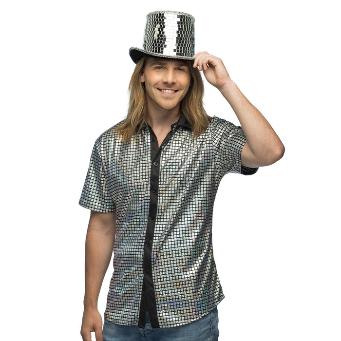 80er Jahre "Diamond" Hemd für Herren | Silber - Party Disco