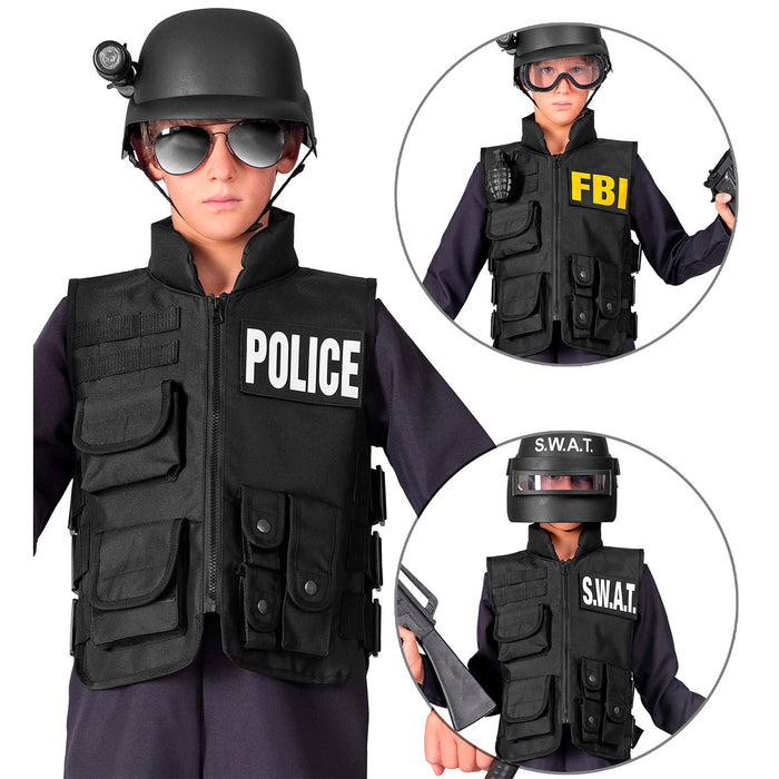 SWAT "Taktische Einsatzweste" für Kinder | Schwarz - Polizist FBI