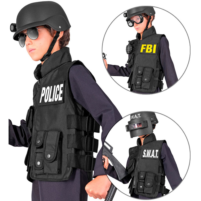 SWAT "Taktische Einsatzweste" für Kinder | Schwarz - Polizist FBI