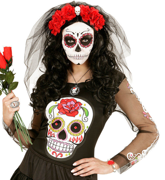 Day of the Dead Armband "Totenkopf und Rose" | Schwarz Rot