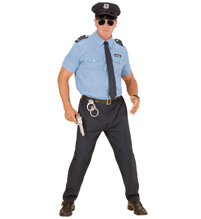 Kostüm "Polizist" mit Hemd, Hose, Gürtel, Krawatte und Mütze | Blau/Schwarz