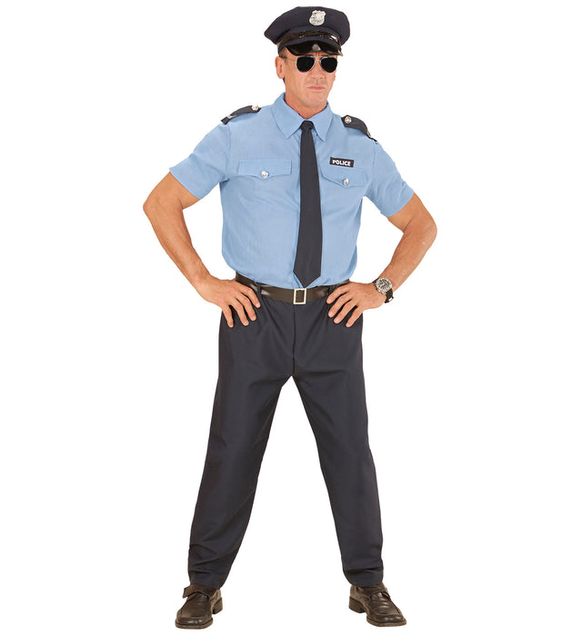 Kostüm "Polizist" mit Hemd, Hose, Gürtel, Krawatte und Mütze | Blau/Schwarz
