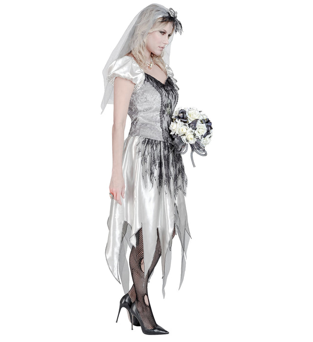 Geisterbraut Kostüm für Damen | Grau Schwarz - Kleid und Schleier
