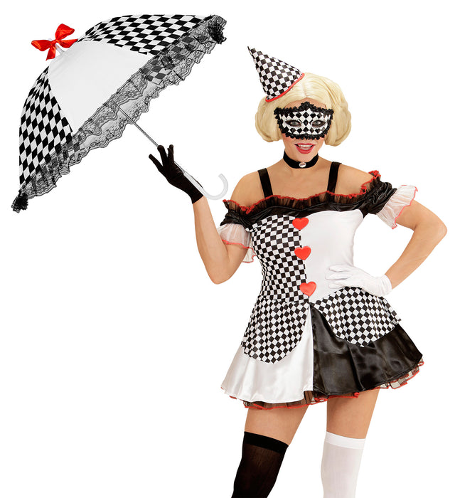 Schwarz Weißer Zirkusschirm - 77 cm | Kostüm Harlekin Pierrot