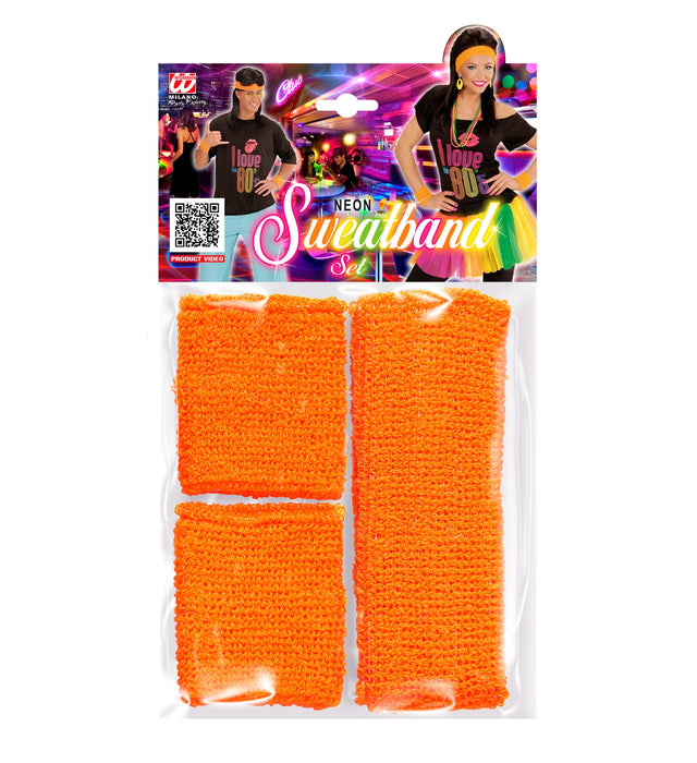 Schweißbänder Set 3-tlg. | Neon Orange - 80er Jahre Disco Kostüm
