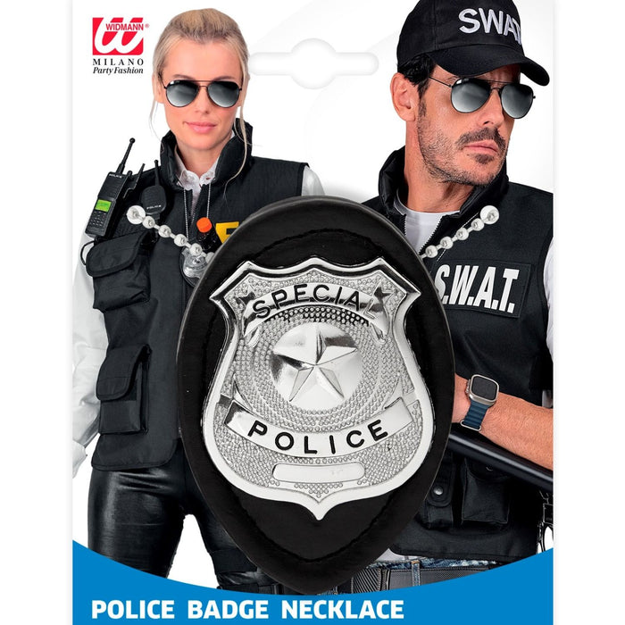 Polizei Marke mit Halskette | Schwarz Silber