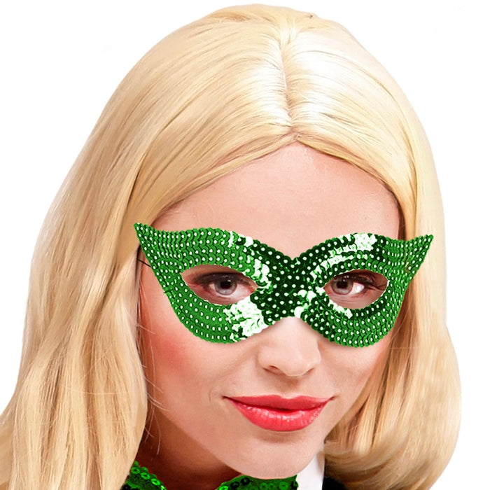 Augenmaske mit Pailletten "Katzenauge" - 05912 | Grün