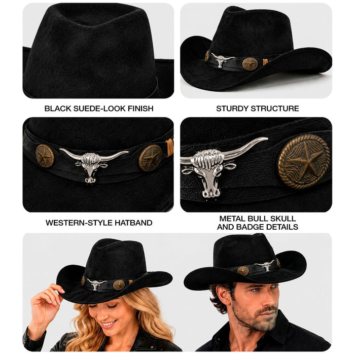 Cowboyhut Dallas Wildlederoptik | Schwarz
