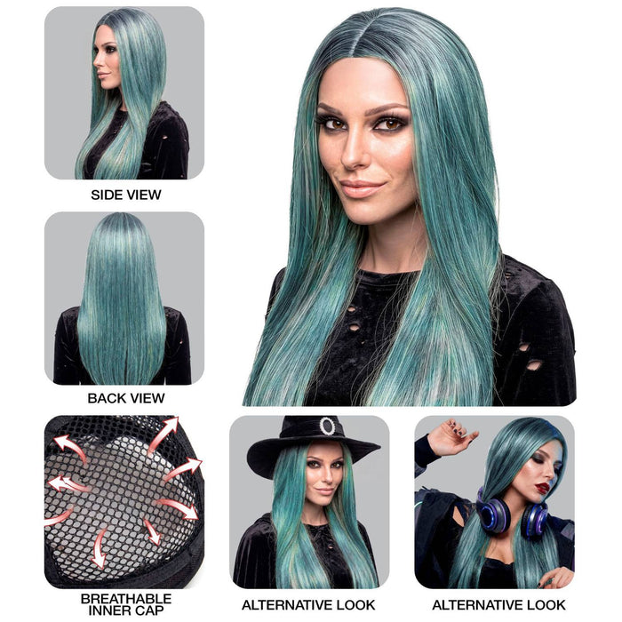 Perücke "Hexe" für Damen | Grau Mintgrün