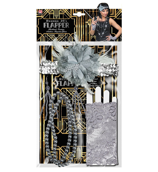 20er Jahre Charleston Set "Flapper" für Damen 6-tlg. | Silber