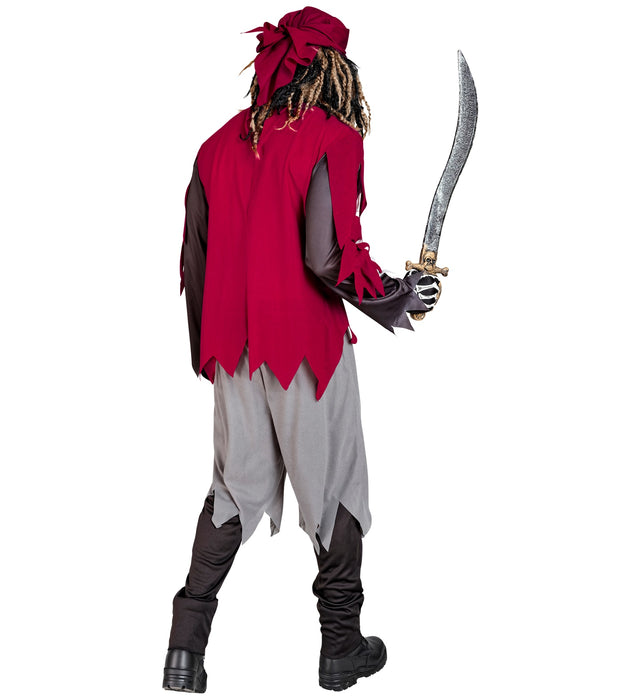 Skelett Pirat Kostüm für Herren | Schwarz Rot - Halloween