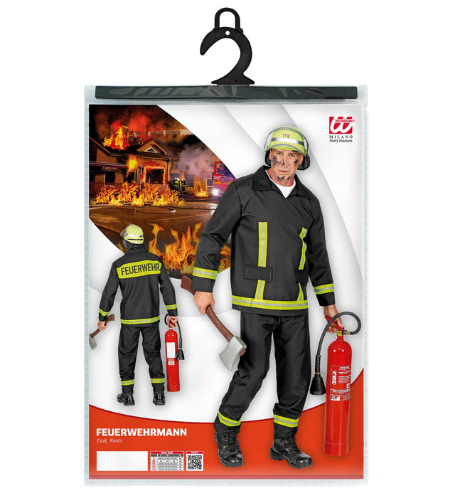 Feuerwehrmann Kostüm für Herren | Schwarz Gelb