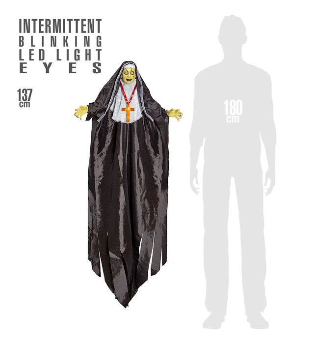 Hängefigur "Zombie Nonne" LED Augen 137 cm | Halloween Dekoration