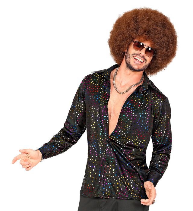 70er Jahre Disco Glitzer Hemd für Herren | Schwarz Mehrfarbig