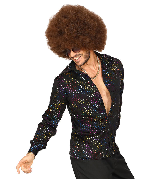 70er Jahre Disco Glitzer Hemd für Herren | Schwarz Mehrfarbig
