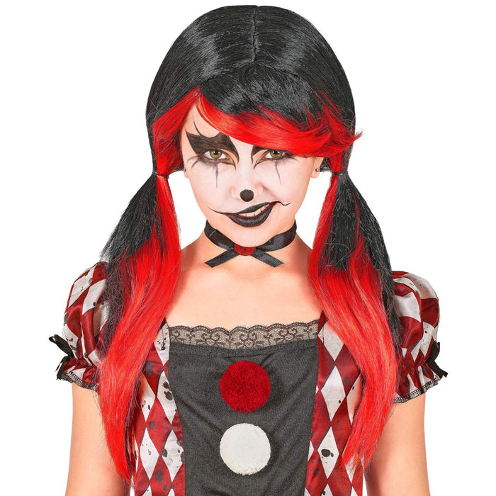 Perücke "Killer Clown" für Kinder | Schwarz Rot