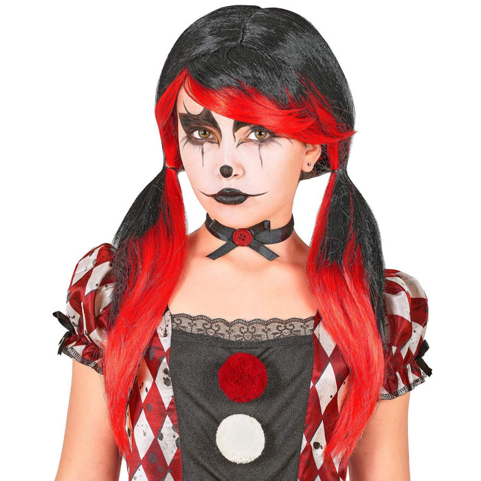 Perücke "Killer Clown" für Kinder | Schwarz Rot