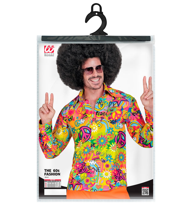 Retro Herren Hemd "Peace & Love" | Mehrfarbig - Kostüm 60er 70er Jahre