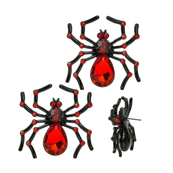 Spinnen Ohrringe mit Edelstein & Strass | Schwarz/Rot