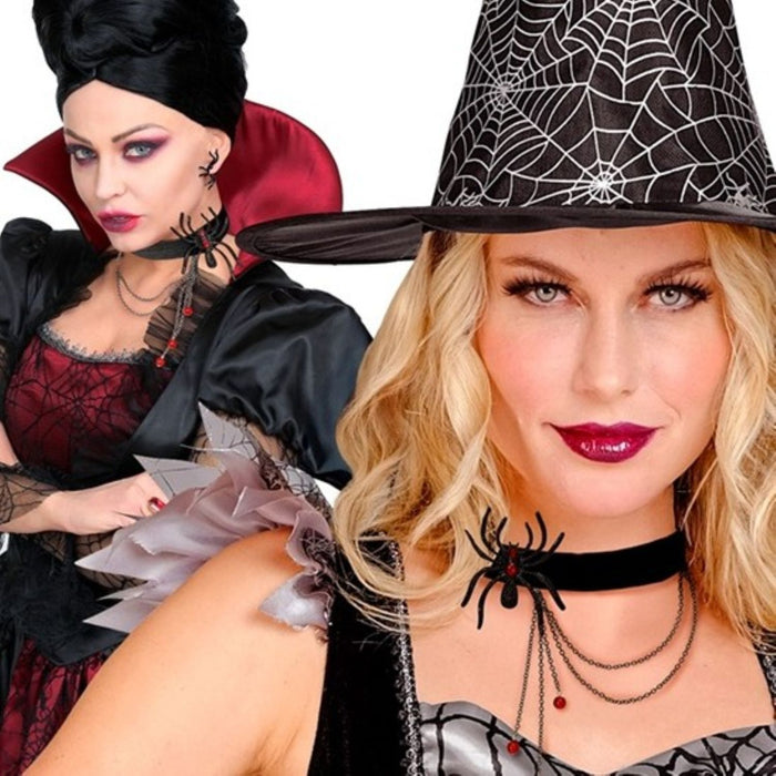 Halsband Spinne mit Strass | Schwarz Rot