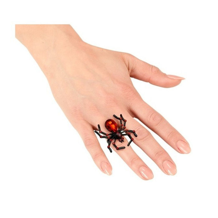 Spinnenring mit Edelstein & Strass | Schwarz Rot