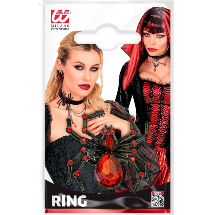 Spinnenring mit Edelstein & Strass | Schwarz Rot