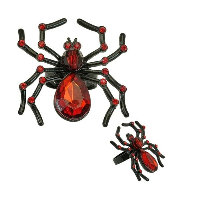 Spinnenring mit Edelstein & Strass | Schwarz Rot