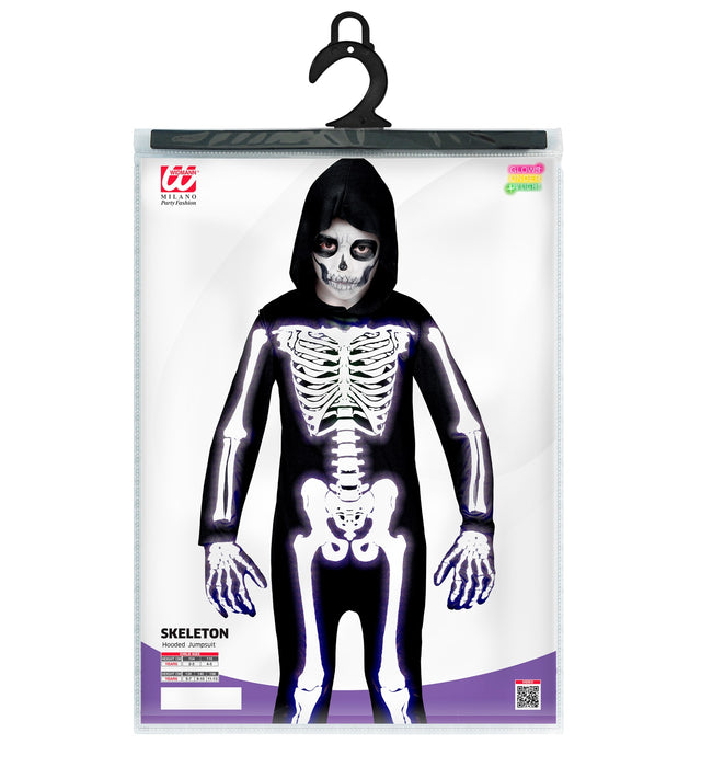 Halloween UV Skelett Kinderkostüm | Schwarz Weiß