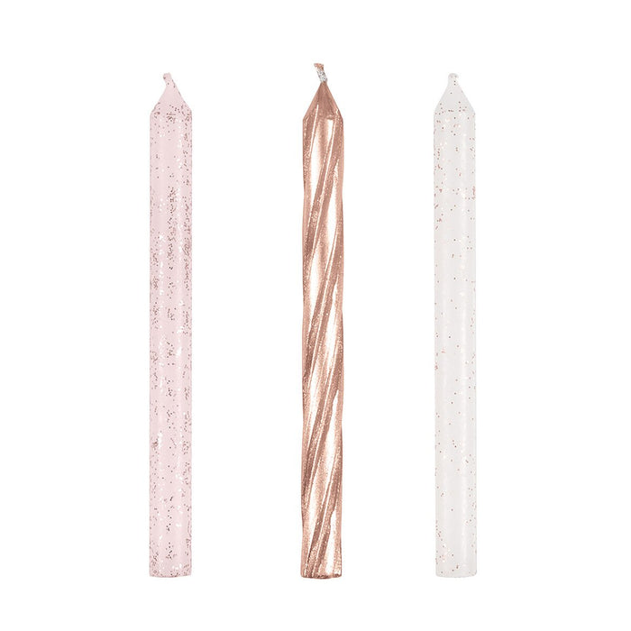 24 Spiralkerzen | Roségold Glitzer