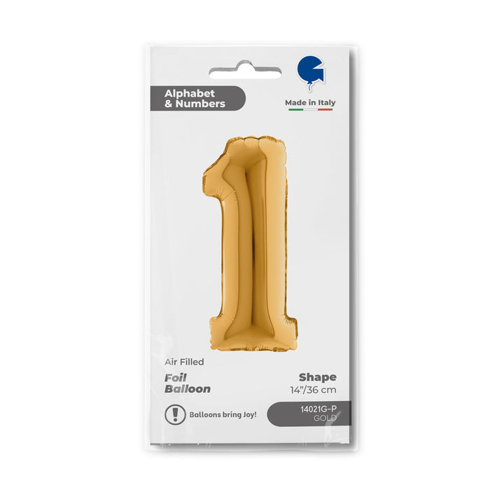 ABC Mini Zahlen Folienballon 14"/36cm | Gold #1