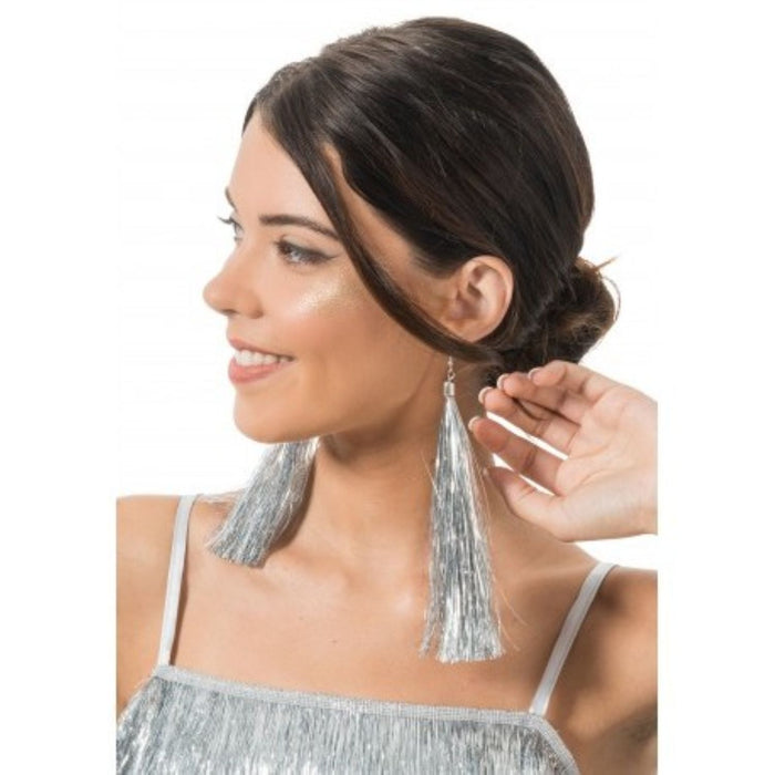Lametta Ohrringe 17 cm | Silber