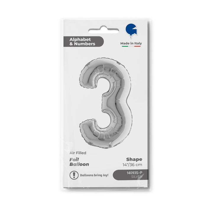 ABC Mini Zahlen Folienballon 14"/36cm | Silber #3