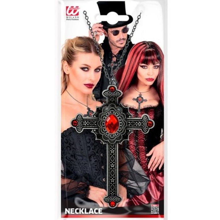 Vampir Halskette Gotisches Kreuz mit roten Edelsteinen