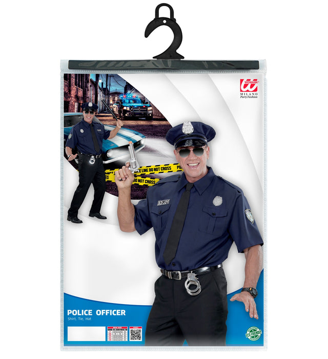 Kostüm "Polizist" mit Hemd, Krawatte und Mütze | Blau/Schwarz