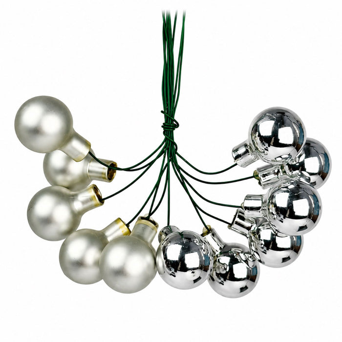 Weihnachtsdekoration Spiegelbeeren Weihnachtskugeln aus Glas  2 cm Silber / Schwarz | 12 Stück