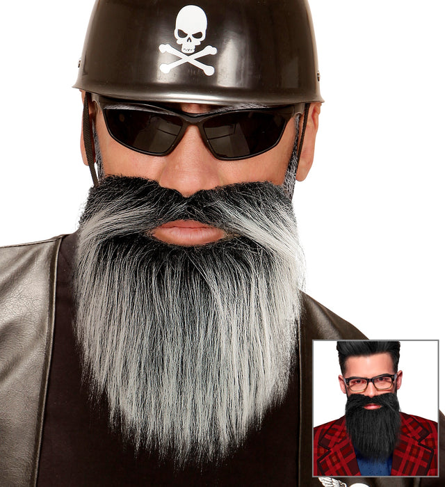 Bart mit Schnurrbart in 2 Farben sort. | Grau und Schwarz