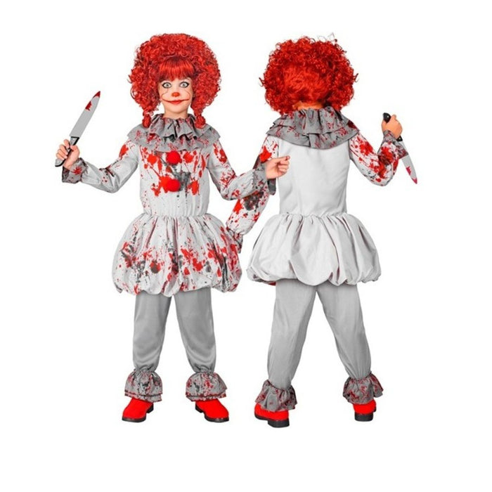 Kostüm "Vintage Horror Clown" für Kinder | Grau mit Blutspritzern
